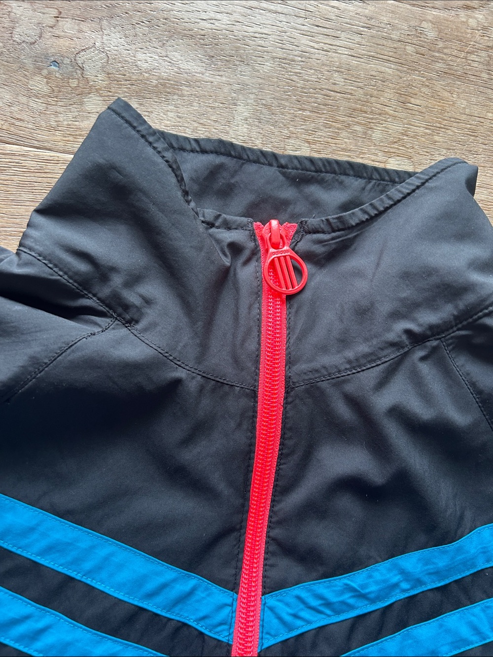 adidas Black Rain Jacket with Blue Stripes and Pink Zipper - Picture 3 of 5